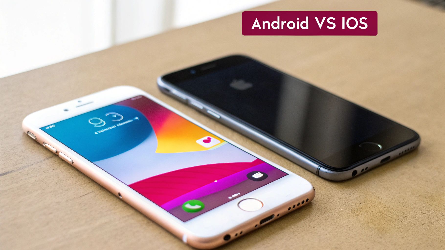 Deux smartphones affichant les logos d'Android et d'iOS côte à côte.