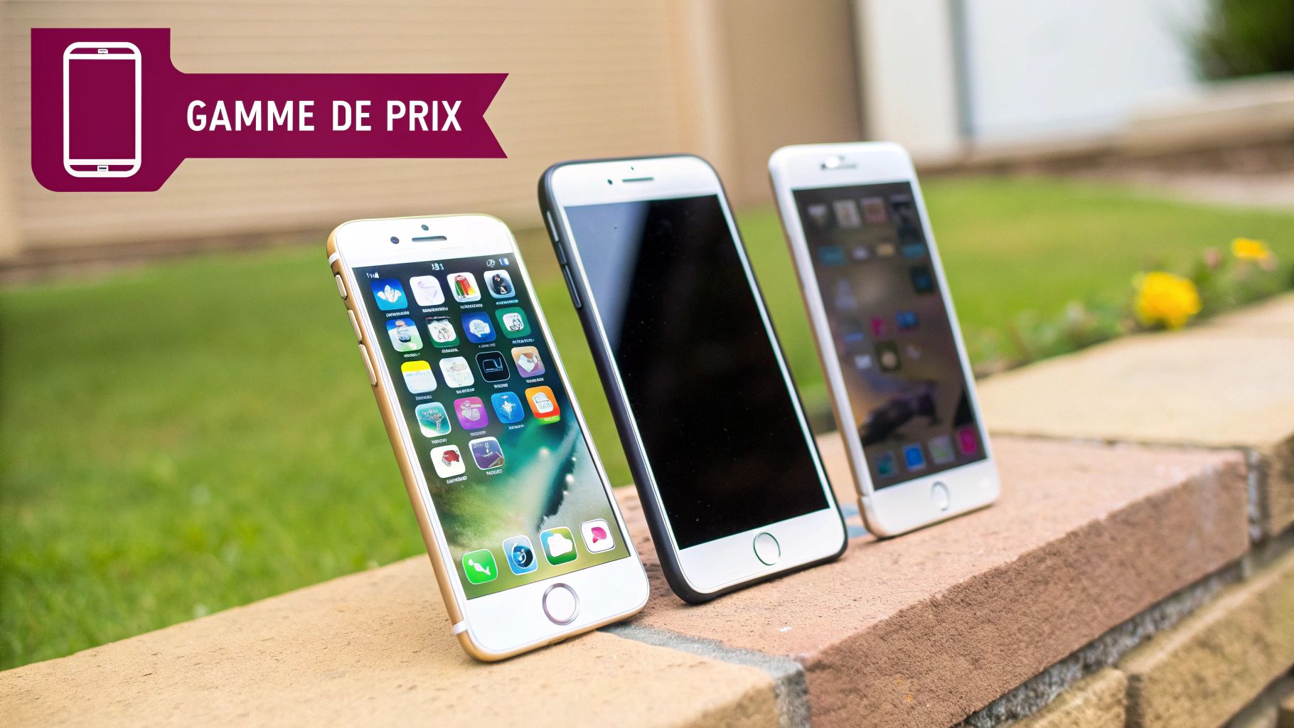 Plusieurs smartphones de différentes marques posés côte à côte sur une surface en bois