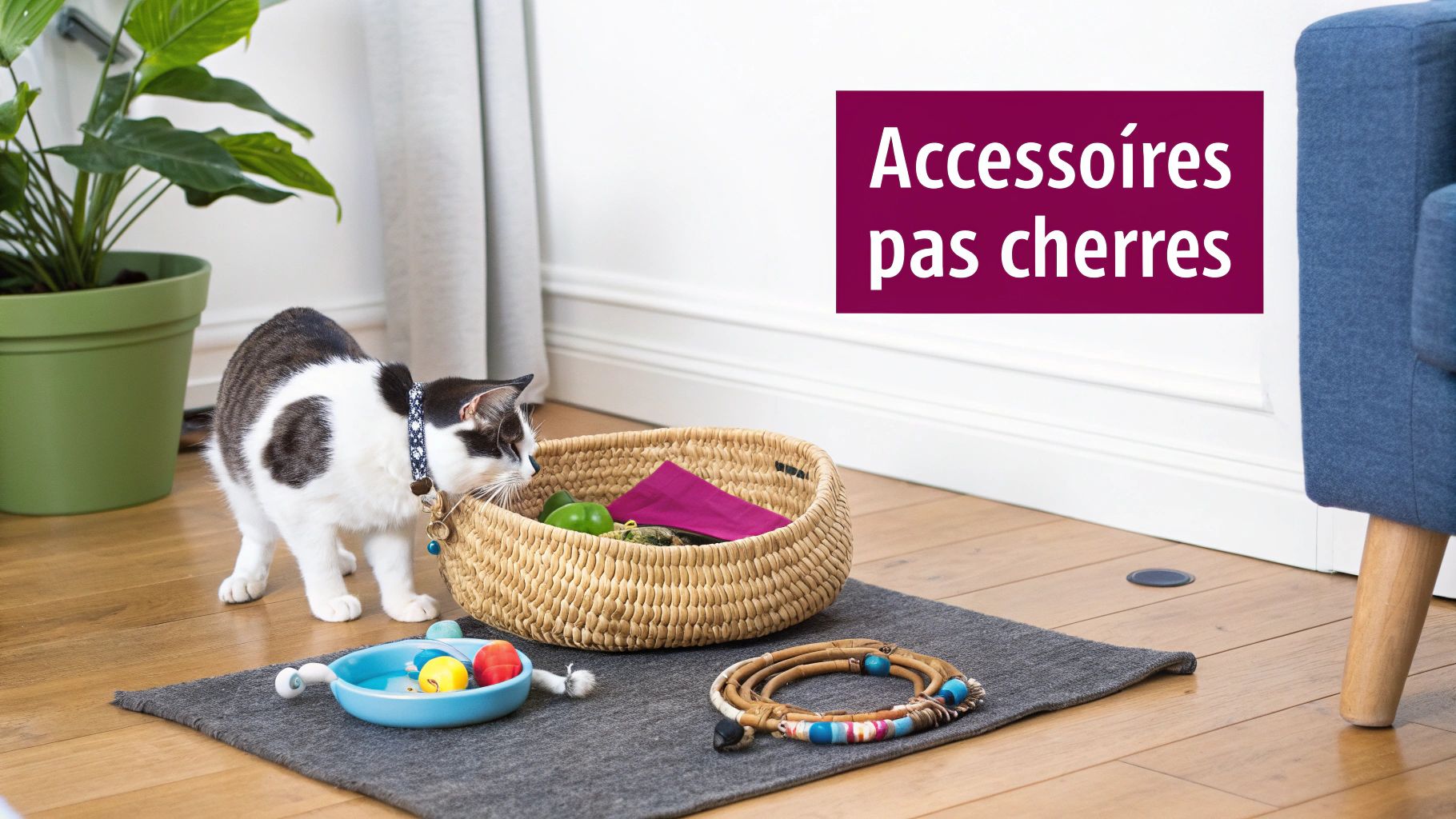 Un chat joueur assis à côté d'une variété de jouets colorés