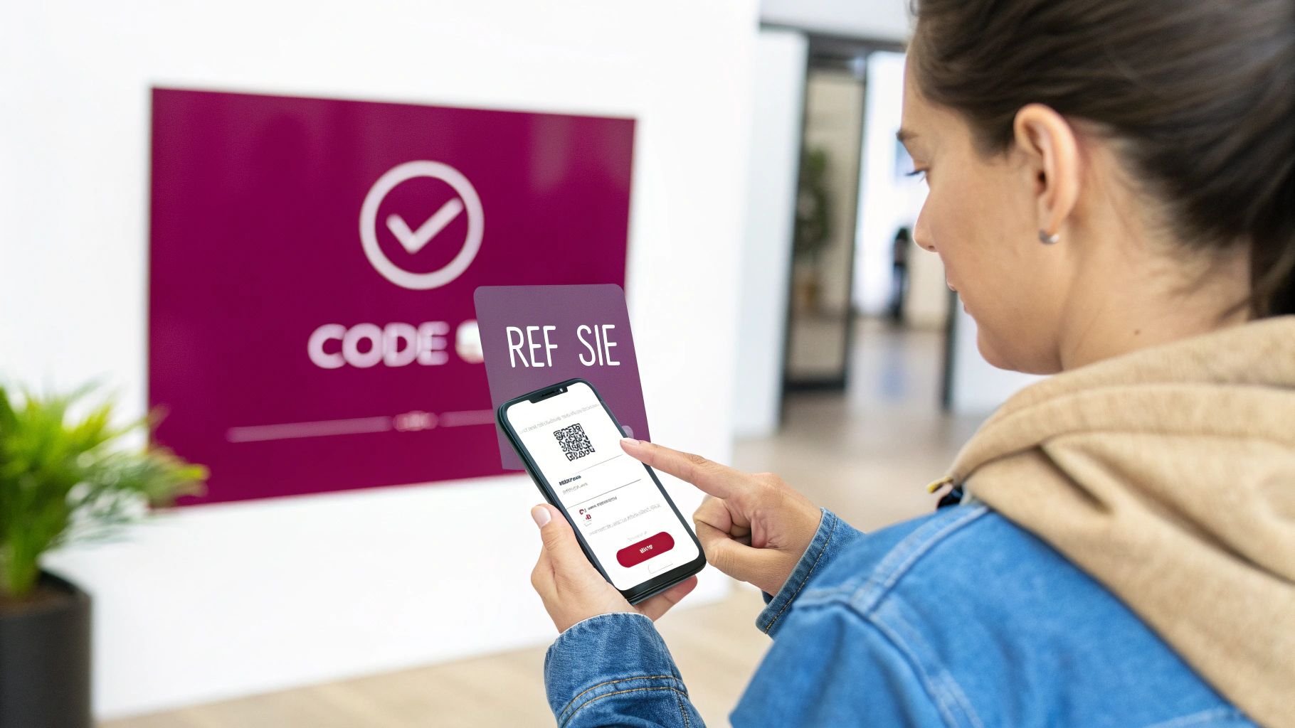 Personne vérifiant un code sur son téléphone avec des sushis en arrière-plan