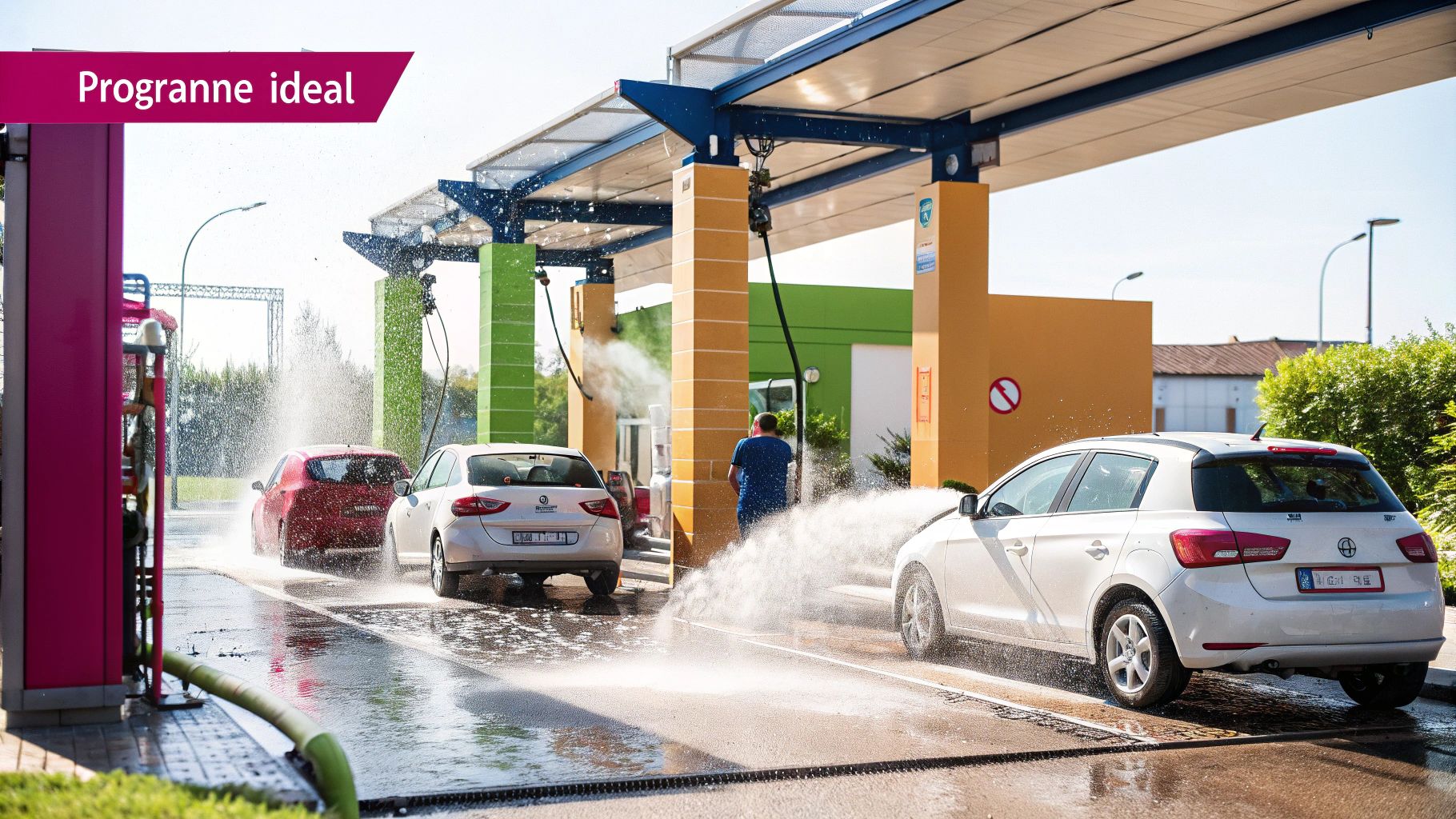 Personne utilisant un nettoyeur haute pression dans une station Total Wash