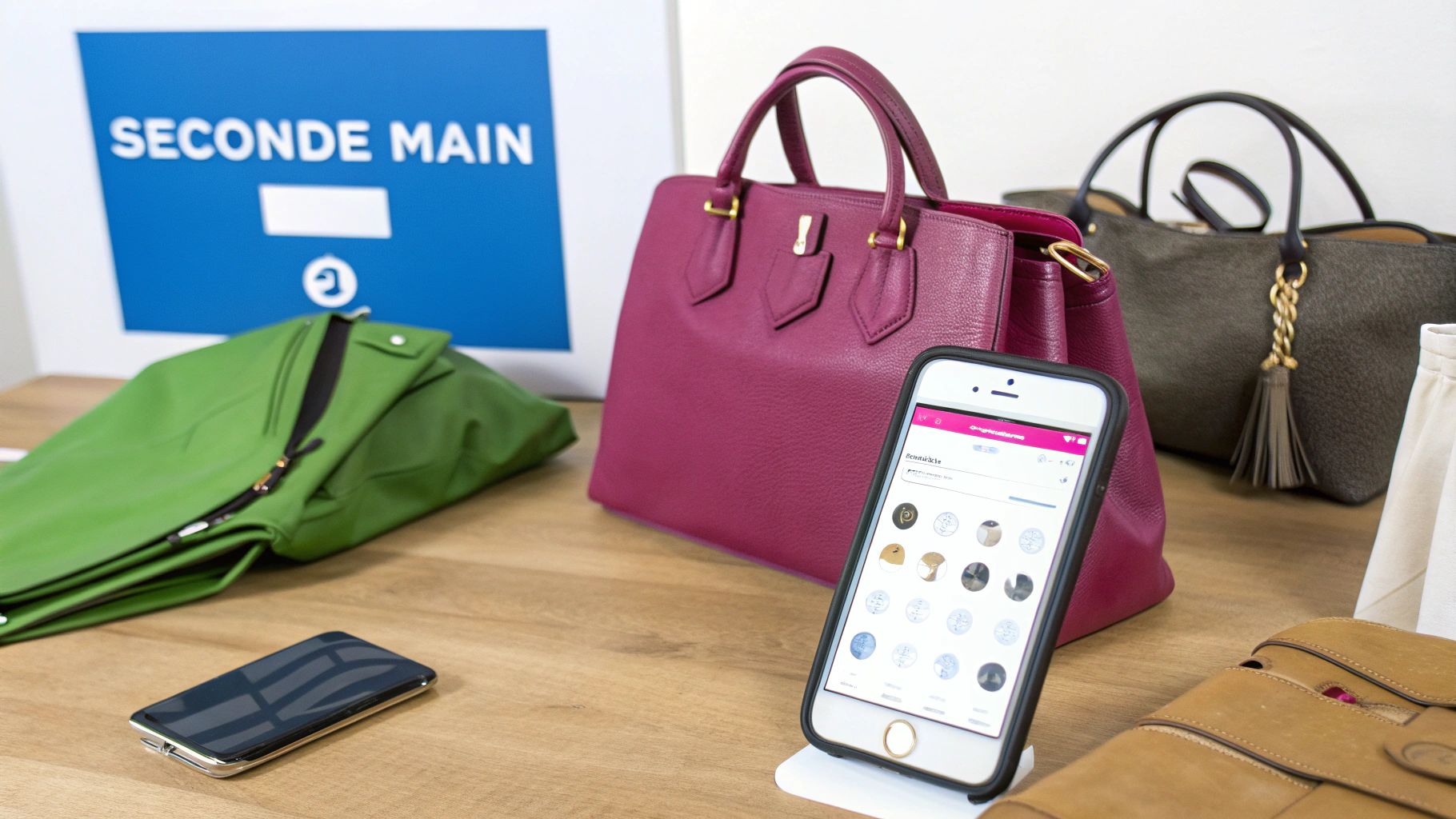 Sacs à main de seconde main sur une étagère